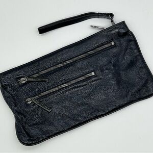 HOBO International Black Leather Clutch Wristlet Bag - Dual Zipper
